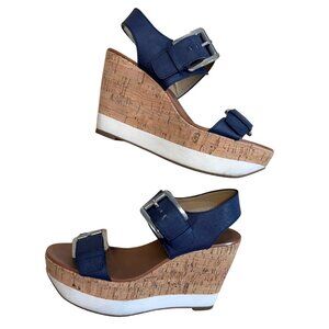 Size 6.5 – Michael Kors Navy Cork Wedge Sandals 💙 Casual Chic Summer Vibes